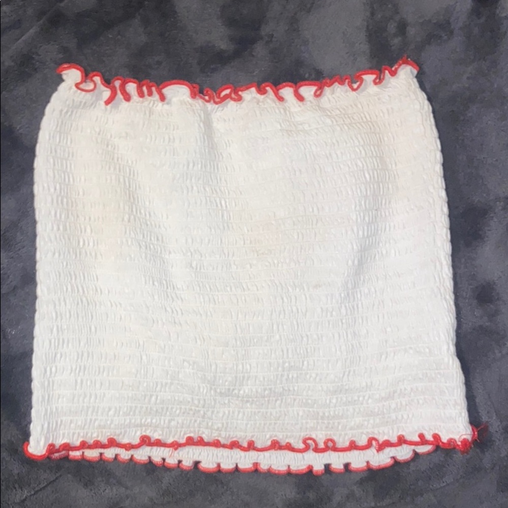 White and Red Trim Ribbed Tube Top